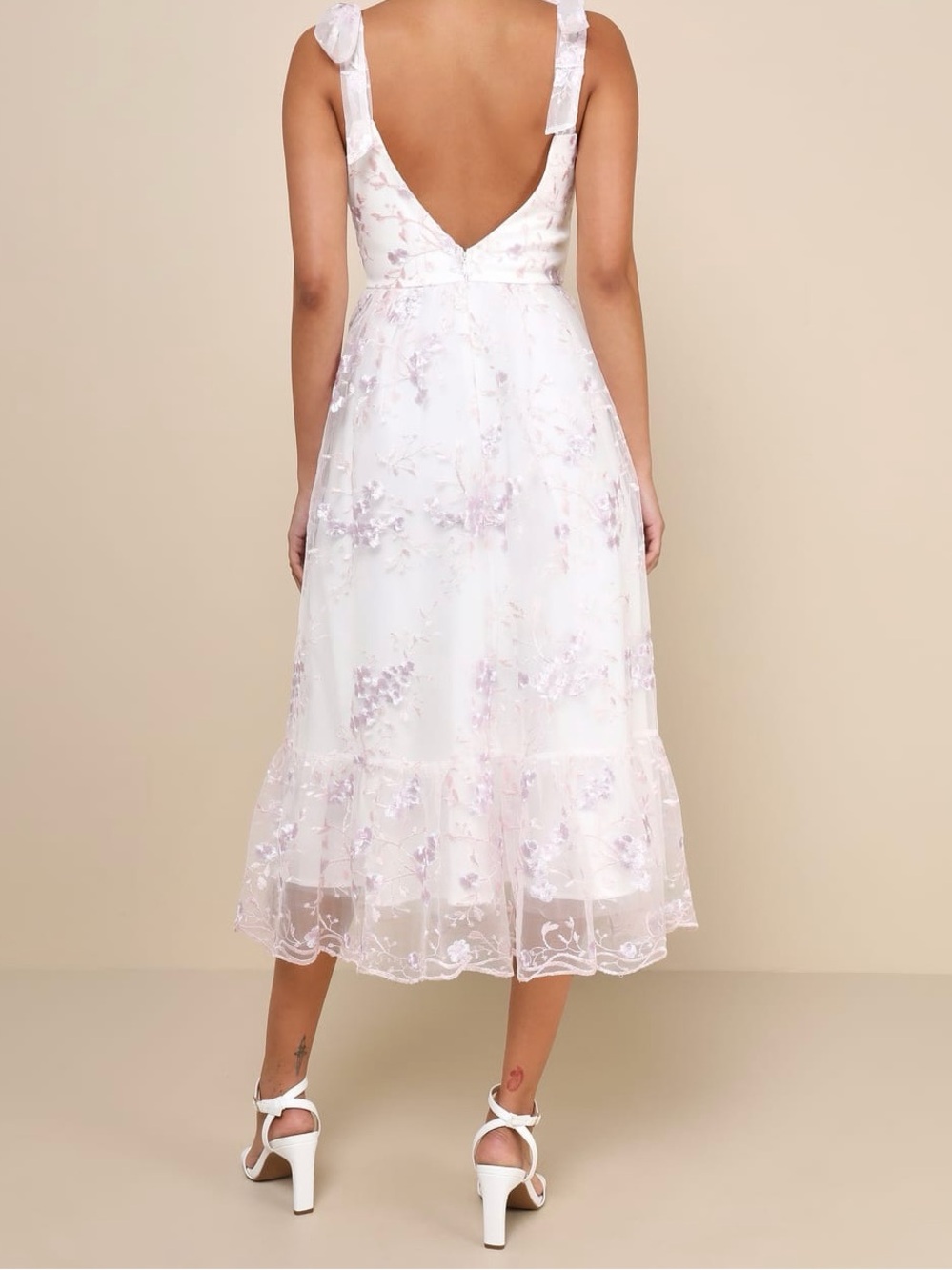 Lulus Distinctly Sweet White Floral Embroidered Tie-Strap Midi Dress - Picture 5 of 8